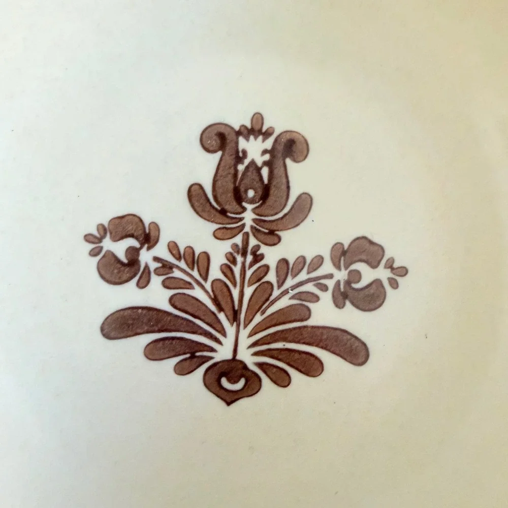 Pfaltzgraff Village Bowl Vintage USA Stoneware Tan Brown Floral Folk Art